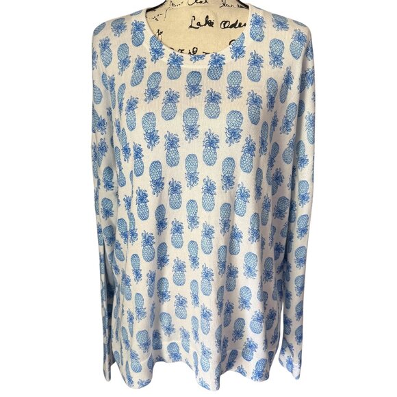 Lilly Pulitzer Tensley Sweater Size XL Pineapple Knit Cotton Crew Neck Pullover - Picture 2 of 7